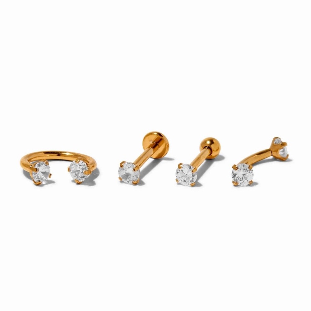 Claire’s Gold-tone Titanium Cubic Zirconia 16G Labret Lip Studs - 4 Pack New